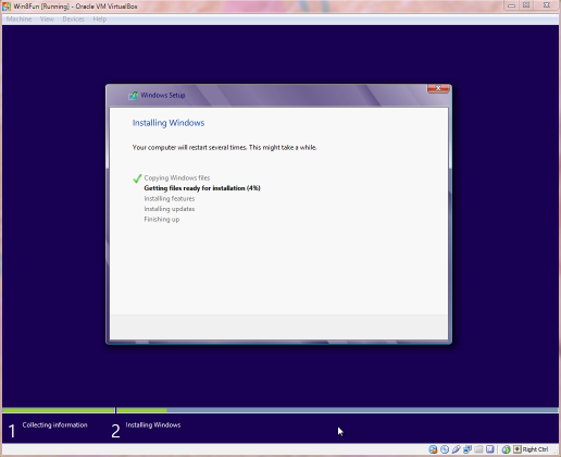 Installing Windows screen. Looks like Windows Vista and Windows 7s install screen.