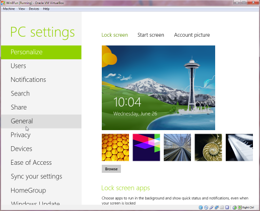 Windows 7's PC settings page.