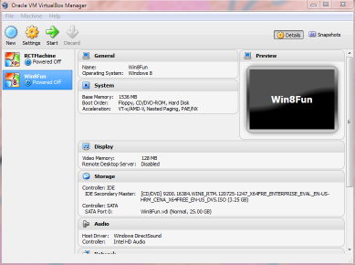 VMWare Virtualbox Manager Screen