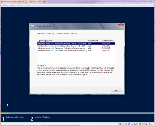 Windows Server 2012 install asking if I want a GUI or not