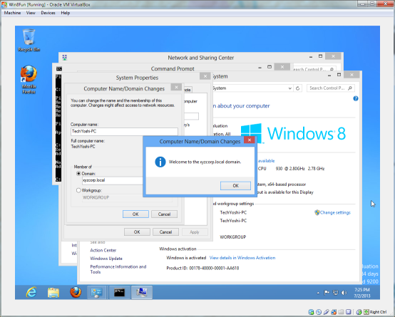 Windows 8 successfully joining a Windows Server 2012 domain.